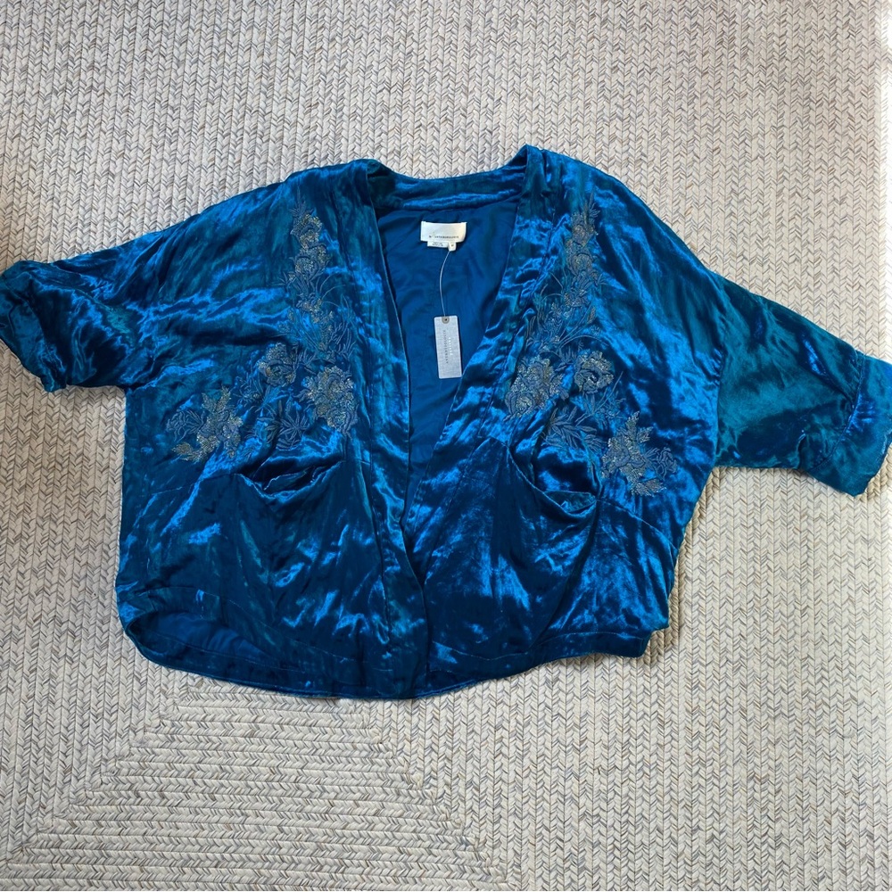 Anthropologie Blue Viscose Short Kimono Jacket / Coverup